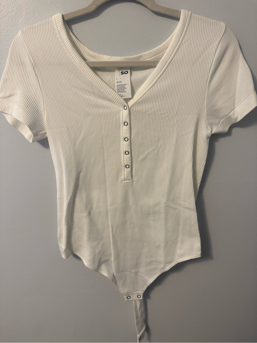 SO White Ribbed Short Sleeve Henley Bodysuit